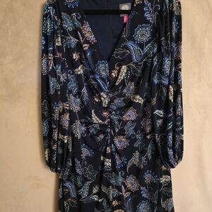 Vince Camuto Navy and Blue Patterned Dress